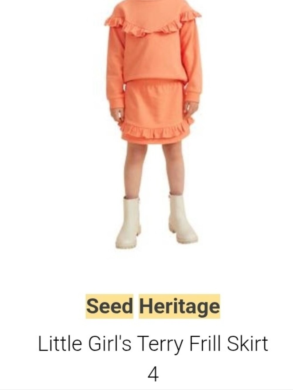 Seed Heritage Coral Orange French Terry Frill Skirt for Girls